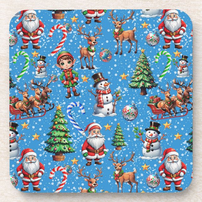 Blue Background Christmas Decorative Pattern Coaster (Front)