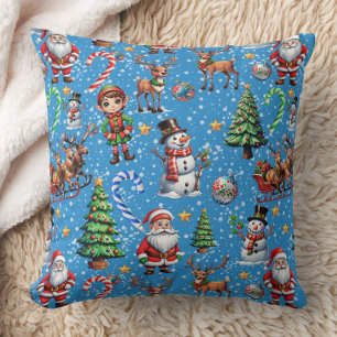 Blue Background Christmas Decorative Pattern Cushion