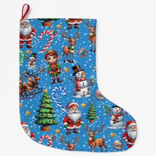 Blue Background Christmas Decorative Pattern Large Christmas Stocking