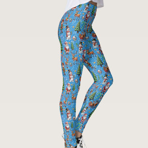 Blue Background Christmas Decorative Pattern Leggings