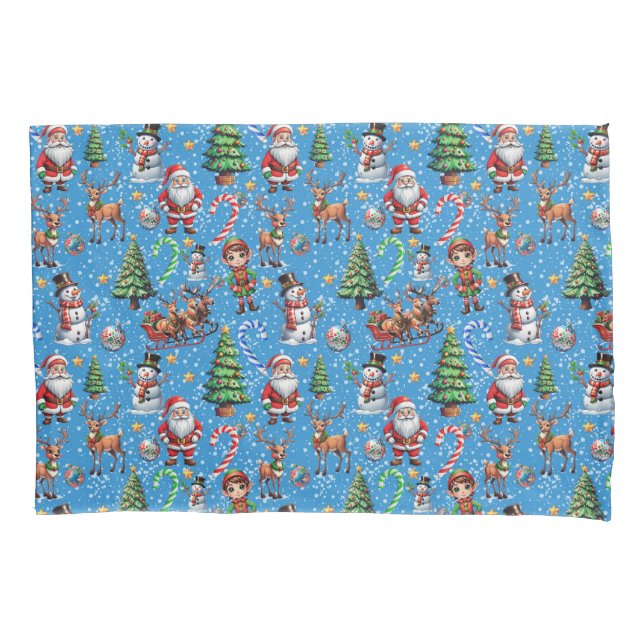 Blue Background Christmas Decorative Pattern Pillowcase (Front)