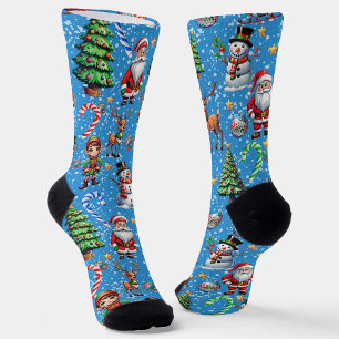 Blue Background Christmas Decorative Pattern Socks