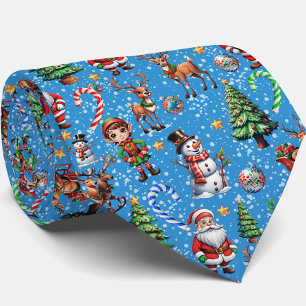 Blue Background Christmas Decorative Pattern Tie