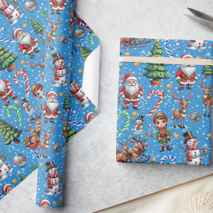 Blue Background Christmas Decorative Pattern Wrapping Paper