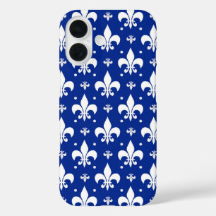 Blue Background Fleur-de-lis Pattern Design iPhone 16 Case
