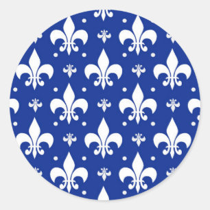 Blue Background Fleur-de-lis Pattern Design  Classic Round Sticker