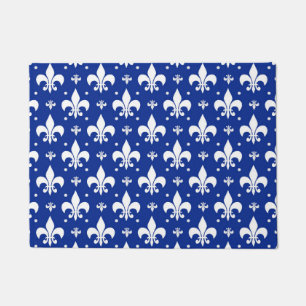 Blue Background Fleur-de-lis Pattern Design Doormat