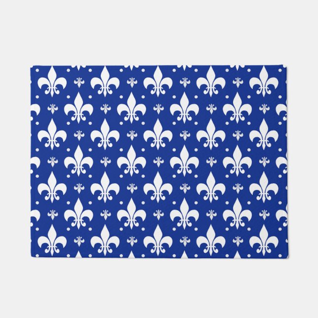 Blue Background Fleur-de-lis Pattern Design  Doormat (Front)