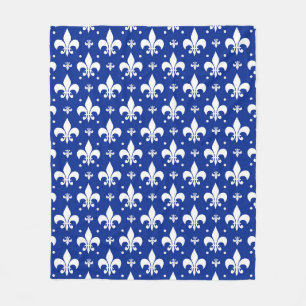 Blue Background Fleur-de-lis Pattern Design Fleece Blanket