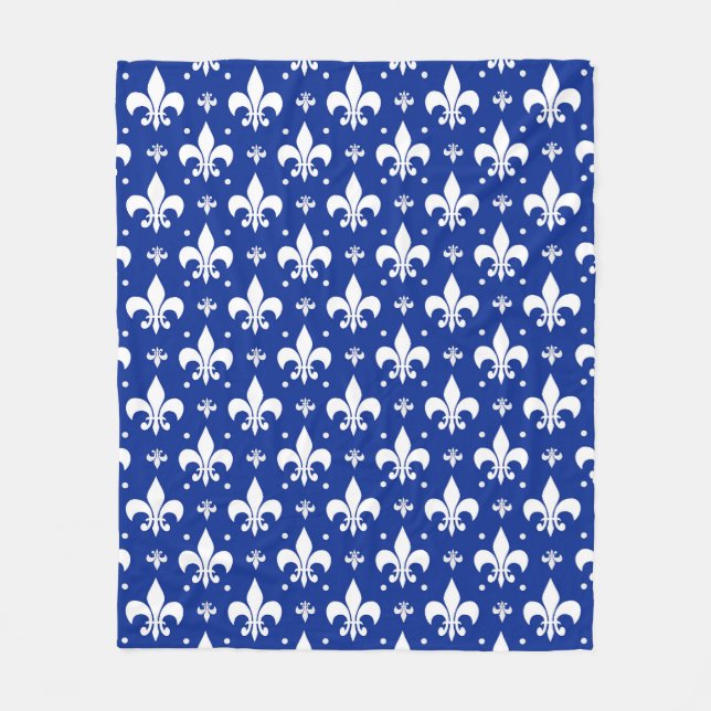 Blue Background Fleur-de-lis Pattern Design  Fleece Blanket (Front)