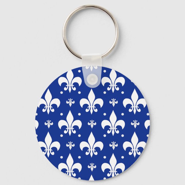 Blue Background Fleur-de-lis Pattern Design  Key Ring (Front)