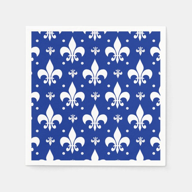 Blue Background Fleur-de-lis Pattern Design  Napkin (Front)