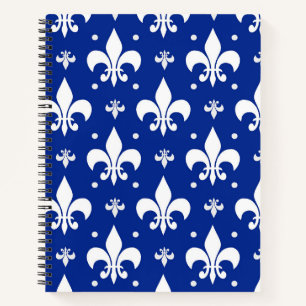 Blue Background Fleur-de-lis Pattern Design Notebook