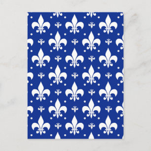 Blue Background Fleur-de-lis Pattern Design Postcard