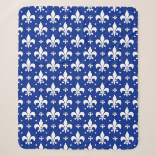 Blue Background Fleur-de-lis Pattern Design Sherpa Blanket