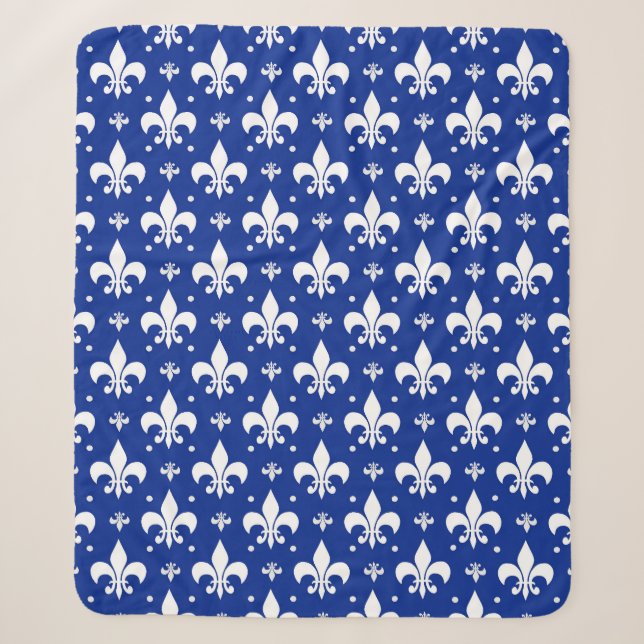 Blue Background Fleur-de-lis Pattern Design  Sherpa Blanket (Front)