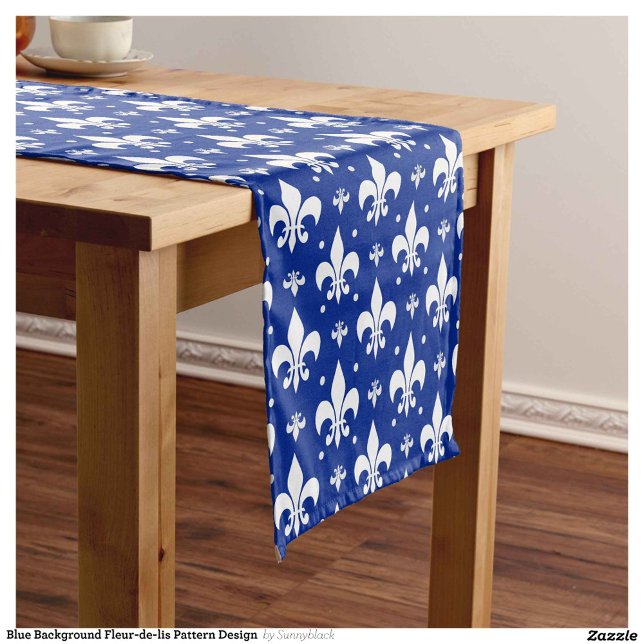 Blue Background Fleur-de-lis Pattern Design  Short Table Runner (Creator Uploaded)