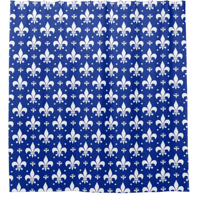 Blue Background Fleur-de-lis Pattern Design  Shower Curtain (Front)