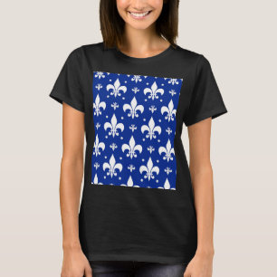 Blue Background Fleur-de-lis Pattern Design T-Shirt