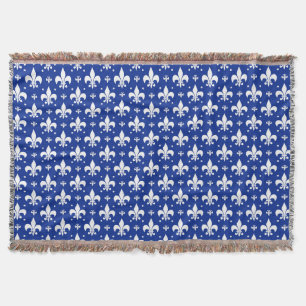 Blue Background Fleur-de-lis Pattern Design Throw Blanket