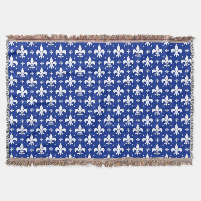 Blue Background Fleur-de-lis Pattern Design  Throw Blanket (Front)