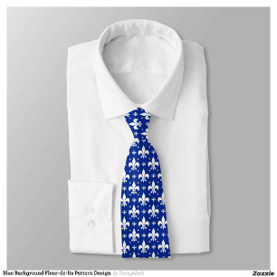 Blue Background Fleur-de-lis Pattern Design Tie