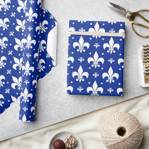 Blue Background Fleur-de-lis Pattern Design Wrapping Paper