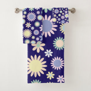 Blue Background Floral Pattern Bath Towel Set