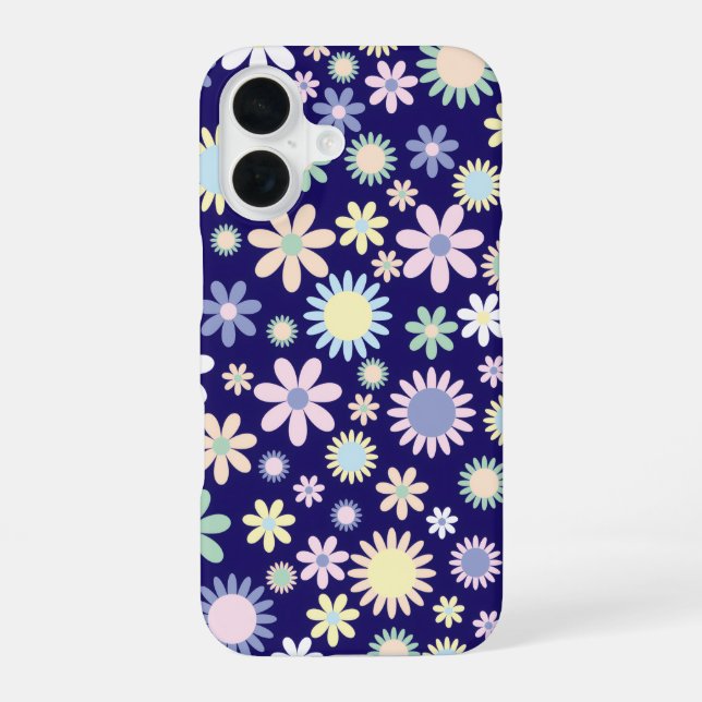 Blue Background Floral Pattern iPhone 16 Case (Back)