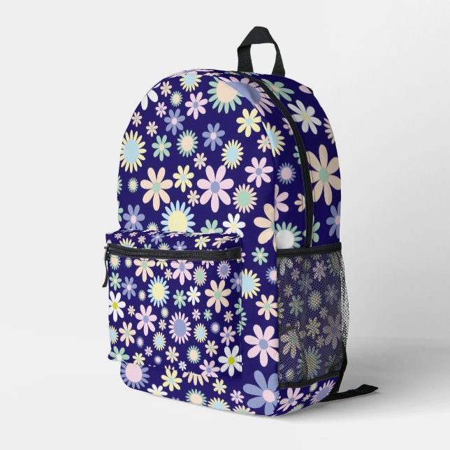 Blue Background Floral Pattern Printed Backpack (Back Corner Right)