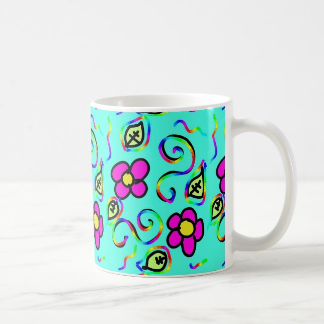 blue background flowers mug (Right)