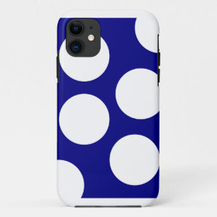 Blue Background & Large White Circles Polka Dot   iPhone 11 Case