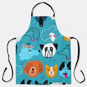 Blue Background, Playful Dog Pattern. Apron