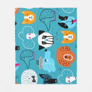 Blue Background, Playful Dog Pattern. Fleece Blanket