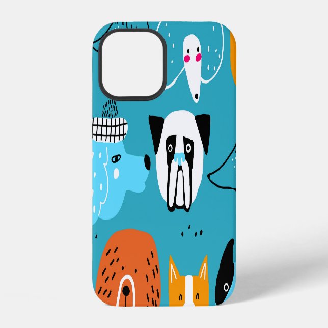 Blue Background, Playful Dog Pattern. iPhone Case (Back)
