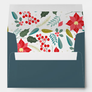 Blue Background Red Poinsettia Pattern Holiday Envelope
