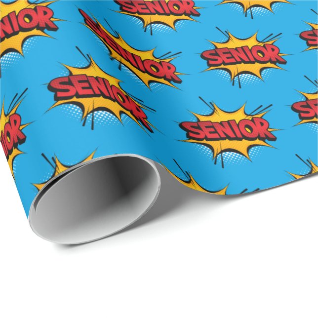 Blue Background Super Hero Senior Wrapping Paper (Roll Corner)