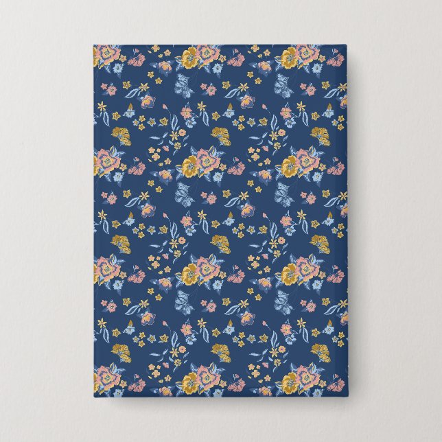 Blue Background Thread Effect Floral Pattern (Front)