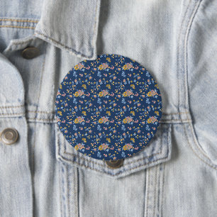 Blue Background Thread Effect Floral Pattern 10 Cm Round Badge