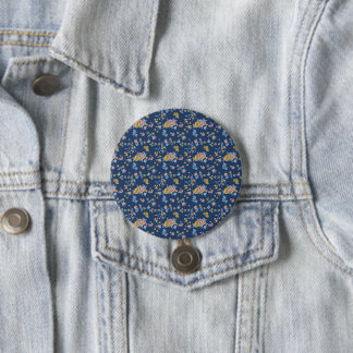 Blue Background Thread Effect Floral Pattern 7.5 Cm Round Badge