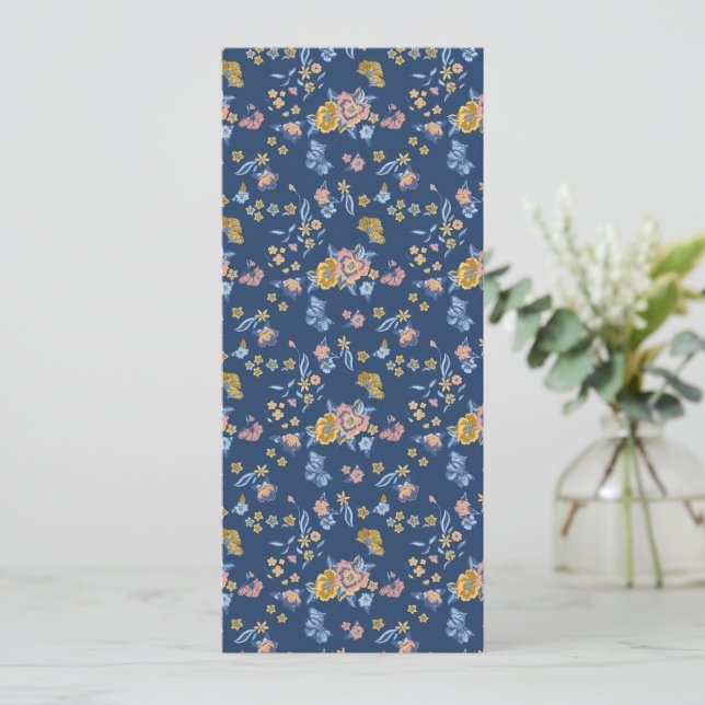 Blue Background Thread Effect Floral Pattern Announcement (Standing Front)
