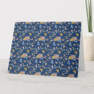 Blue Background Thread Effect Floral Pattern Thank You Card