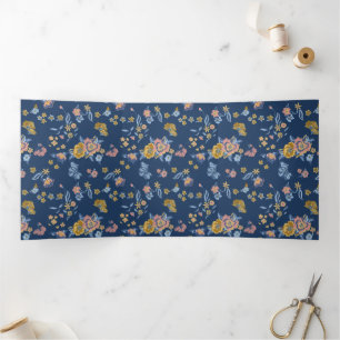 Blue Background Thread Effect Floral Pattern Tri-Fold Announcement