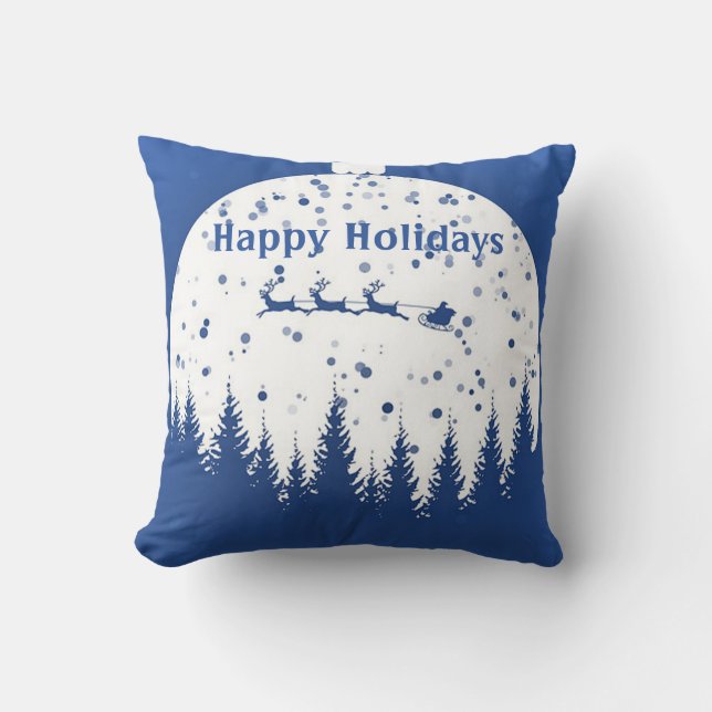 Blue Background with Christmas Ball and pine tree Cushion (Front)
