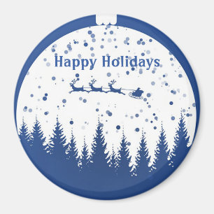 Blue Background with Christmas Ball and pine tree Magnet