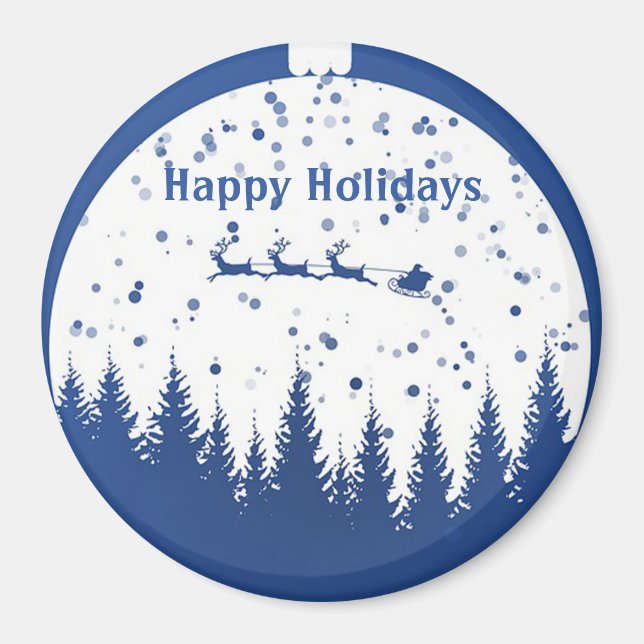 Blue Background with Christmas Ball and pine tree Magnet (Front)