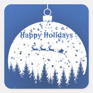 Blue Background with Christmas Ball and pine tree Square Sticker
