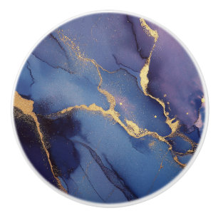 Blue background with gold streaks and dots ceramic knob