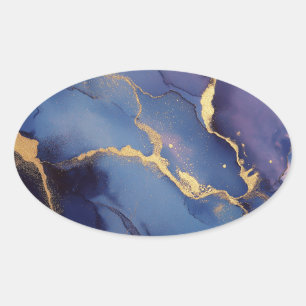 Blue background with gold streaks and dots oval sticker