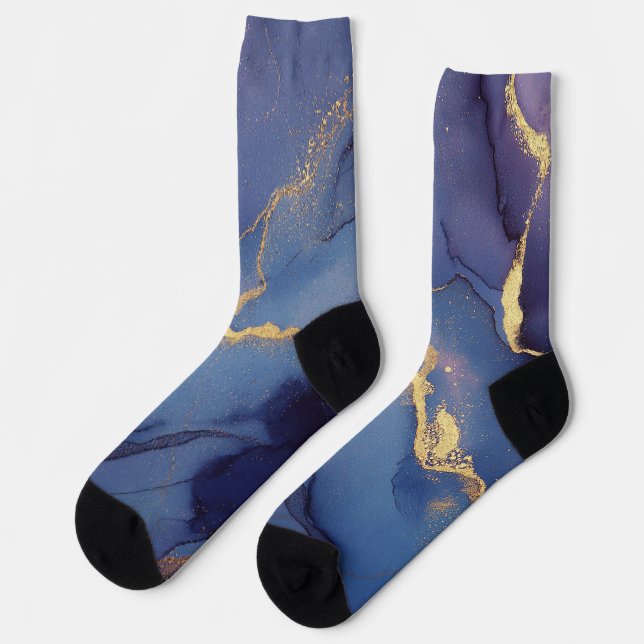 Blue background with gold streaks and dots socks (Left)